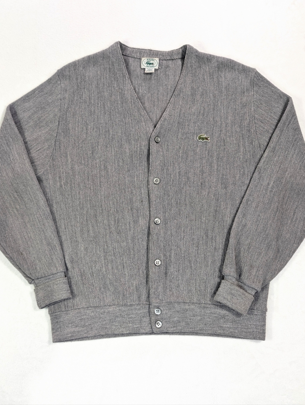 Vtg 80s‎ IZOD Lacoste Gray Cardigan Sweater | Made in USA | Large